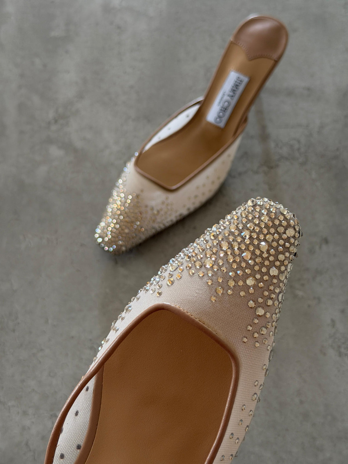 Jimmy Choo Pointed Mule Heels - Beige