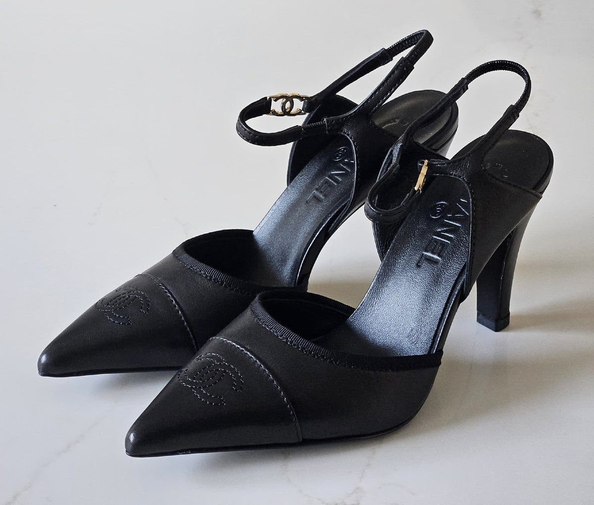 Chanel Pointed Slingback Heels - Black