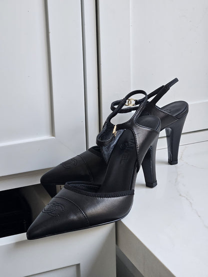Chanel Pointed Slingback Heels - Black