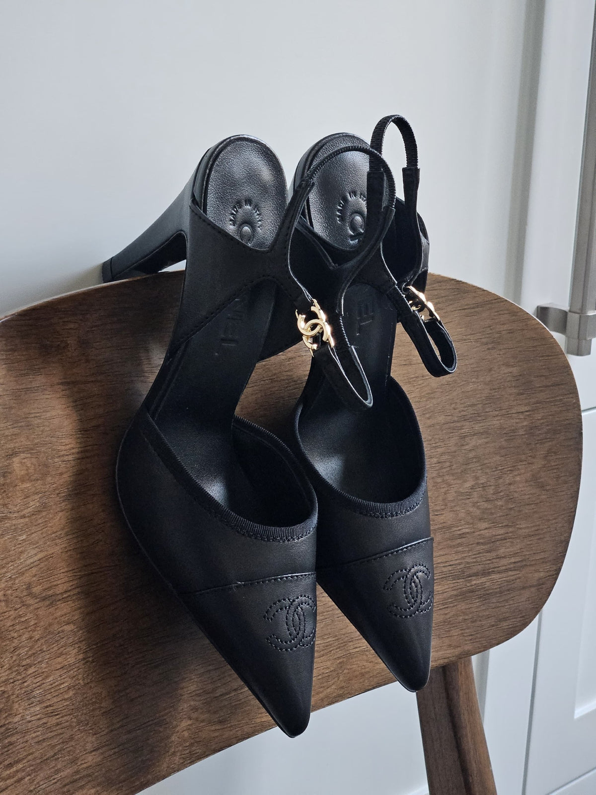 Chanel Pointed Slingback Heels - Black