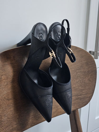 Chanel Pointed Slingback Heels - Black