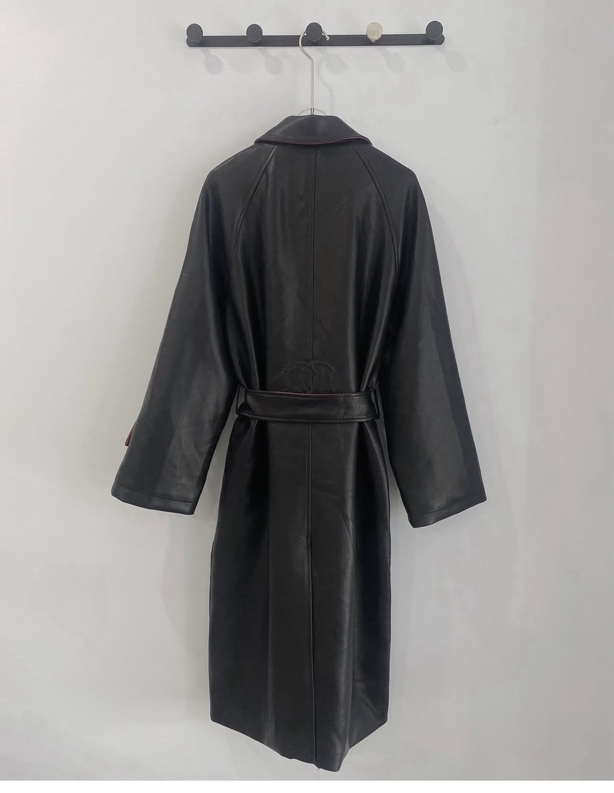 Chanel Coat Belted Leather - Black Embossed