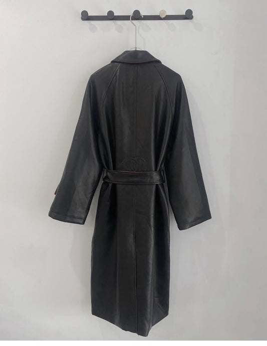 Chanel Coat Belted Leather - Black Embossed