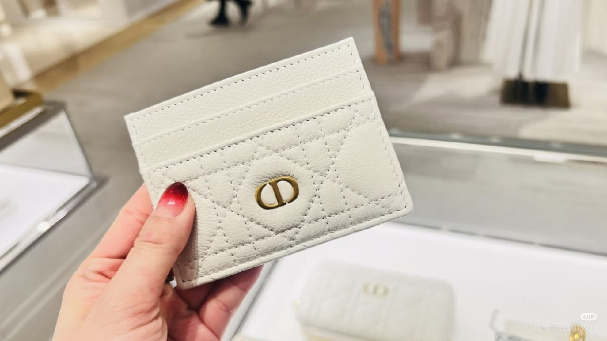 Dior Diamond-Quilted Card Holder - White