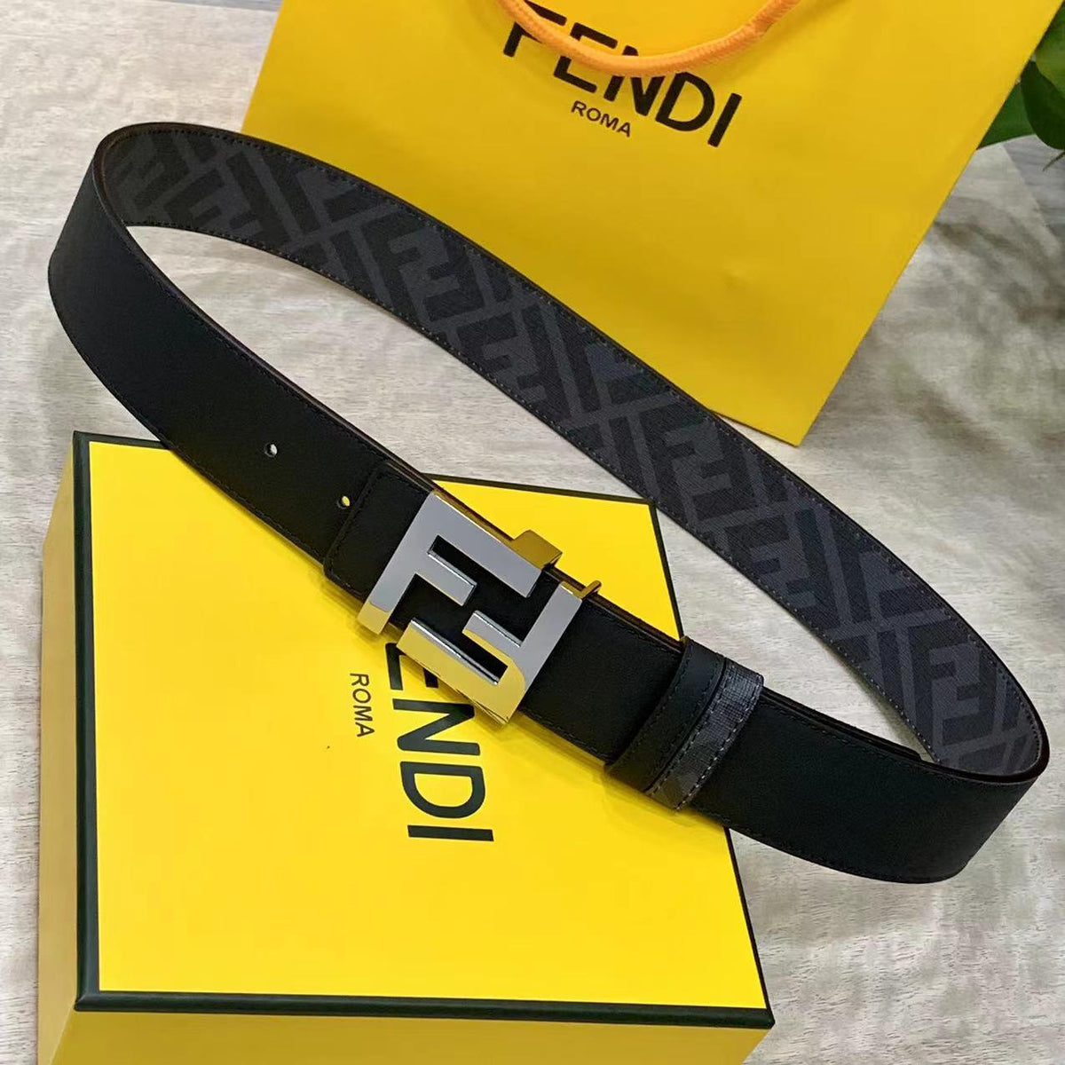 Fendi Square Buckle Belt - Black