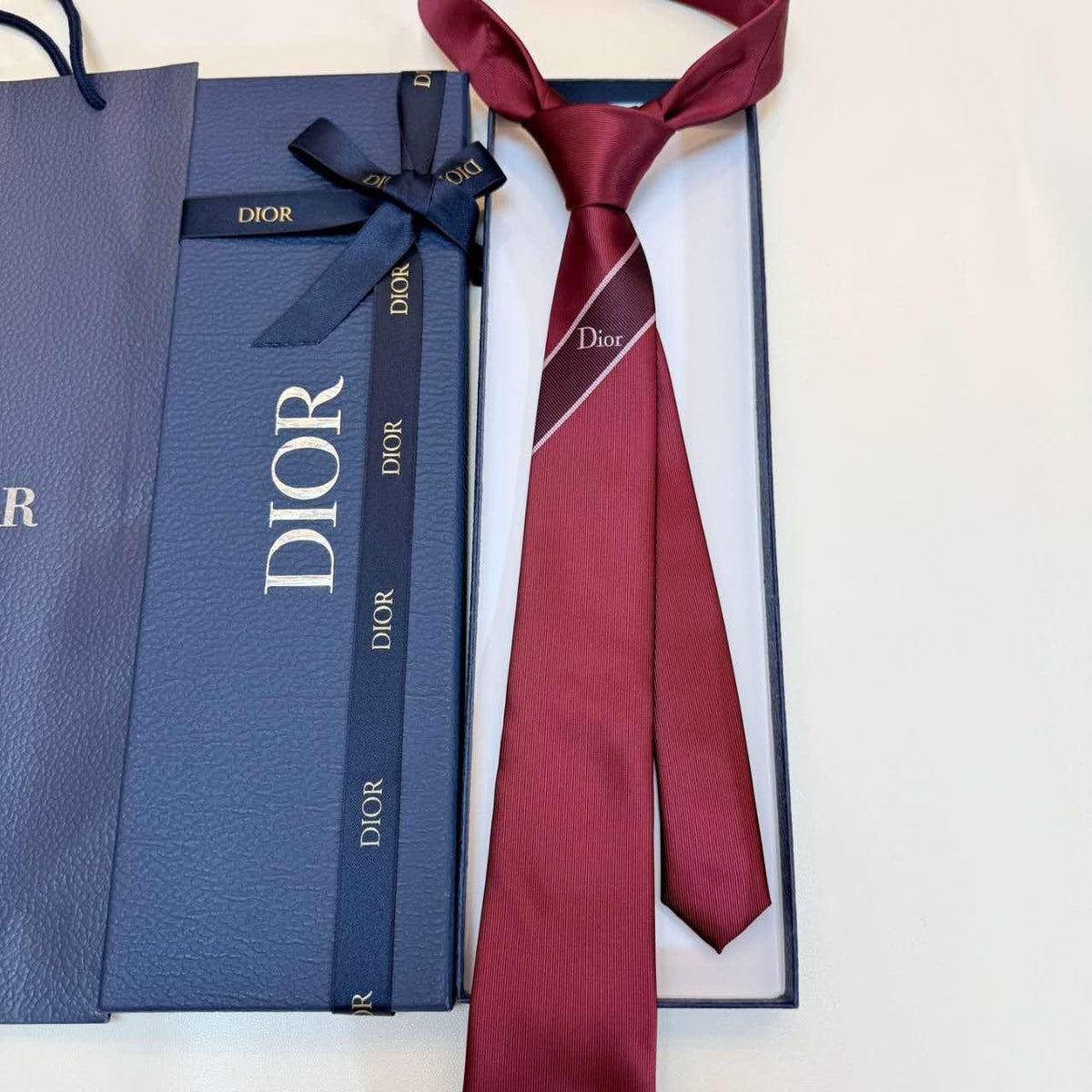 Dior Diagonal Stripe Tie - Burgundy
