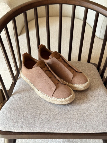 Zegna Espadrille Elastic-Panel Sneakers - Beige