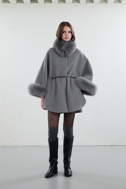 Loro Piana Belted Cape Coat - Grey