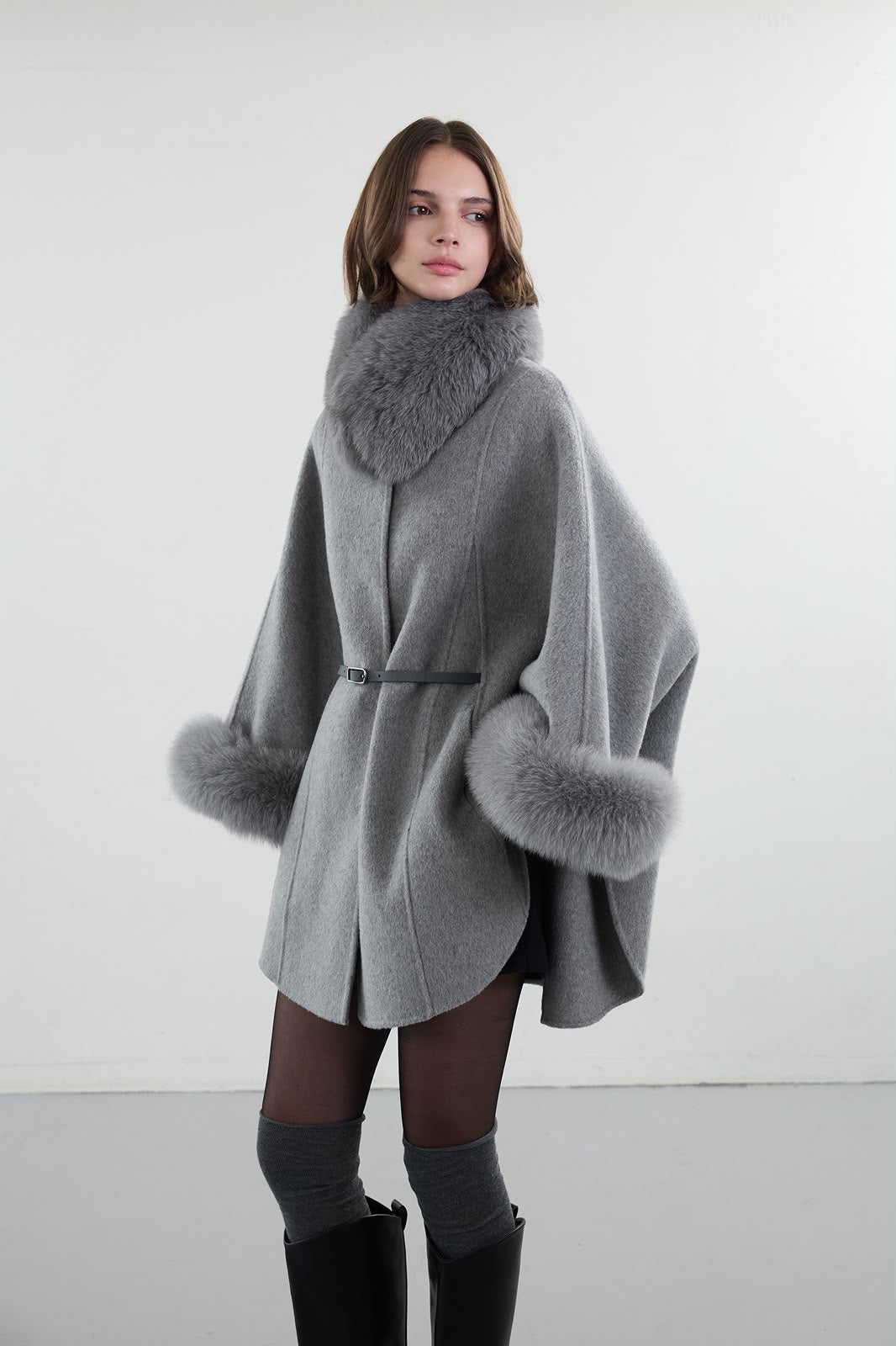 Loro Piana Belted Cape Coat - Grey