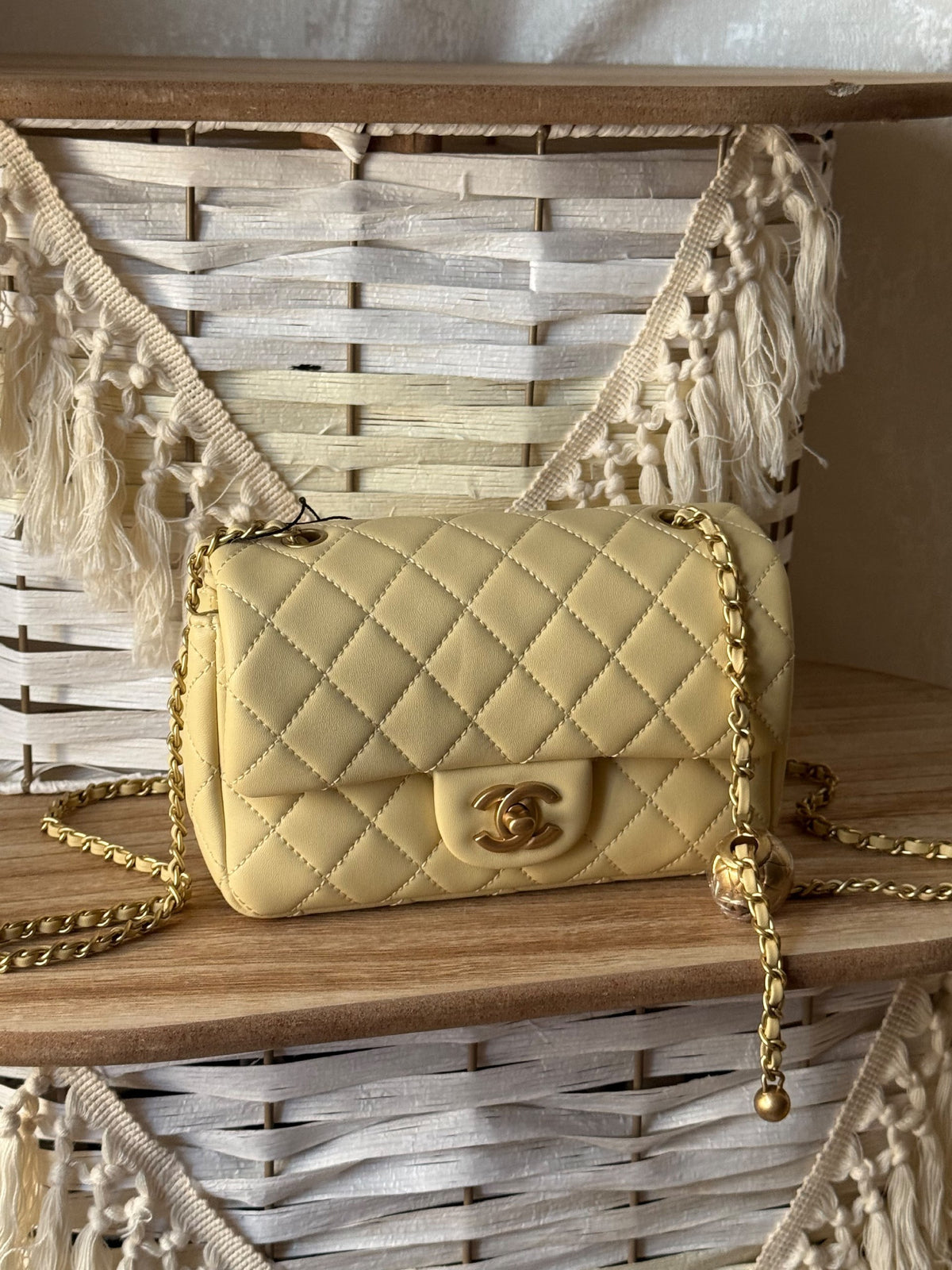 Chanel Diamond-Pattern Shoulder Bag - Beige