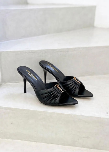 YSL Pleated Strap Heels - Black