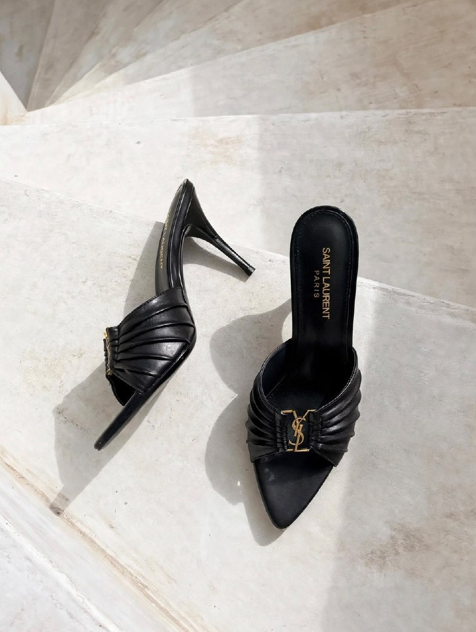 YSL Pleated Strap Heels - Black