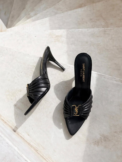 YSL Pleated Strap Heels - Black