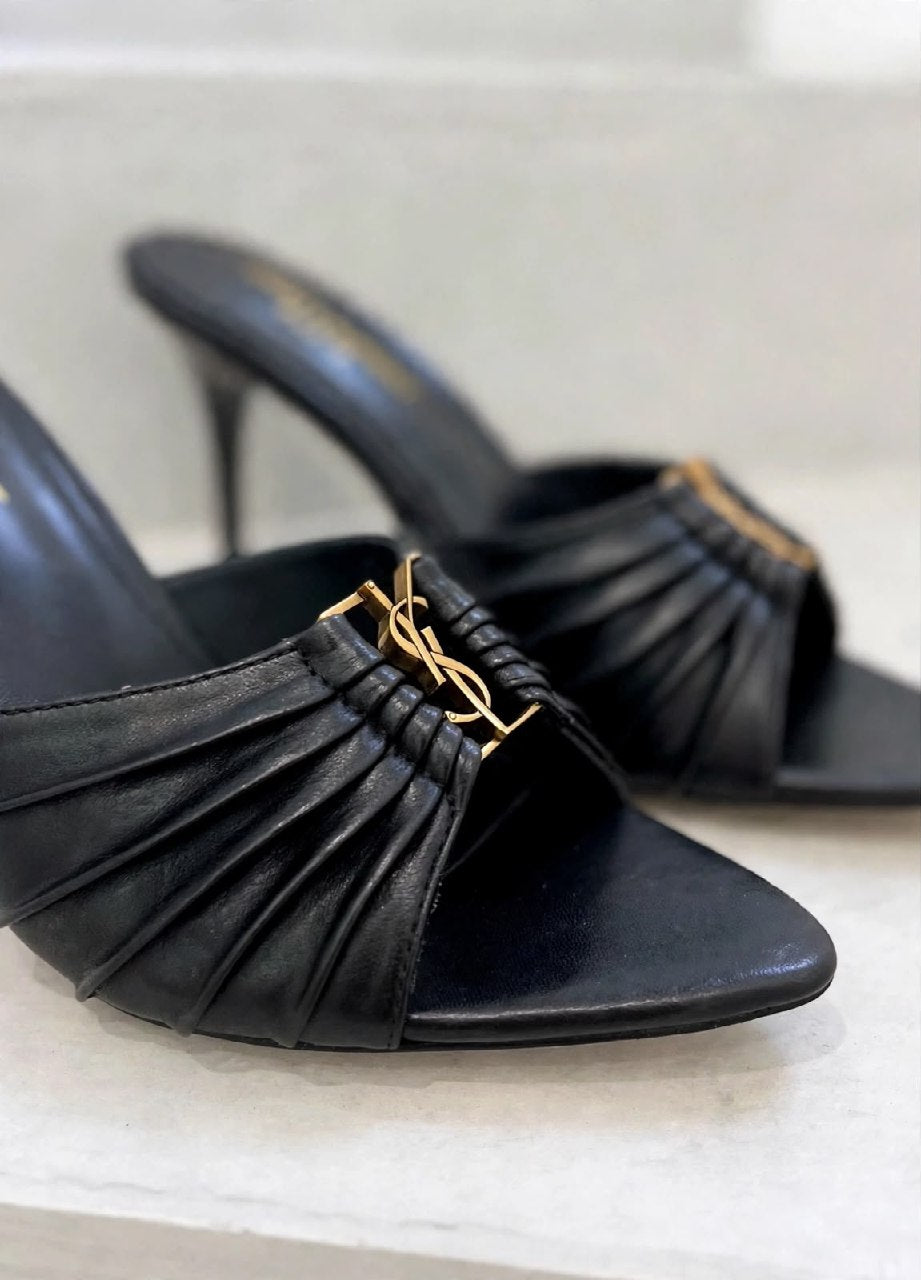 YSL Pleated Strap Heels - Black