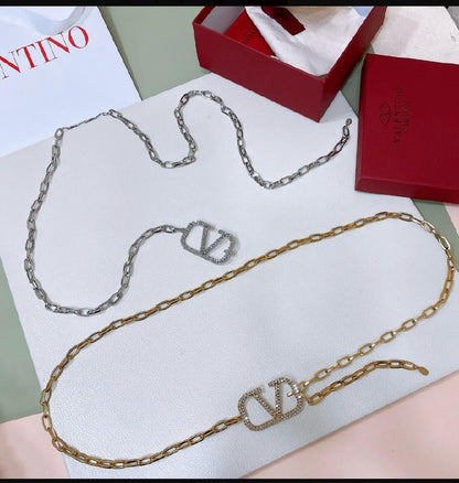 Valentino Crystal V Chain Belt - Silver, Gold