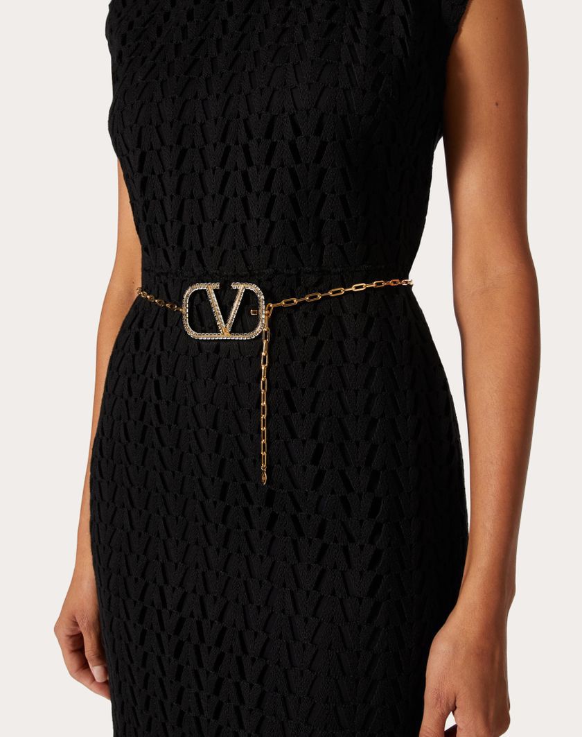 Valentino Crystal V Chain Belt - Silver, Gold
