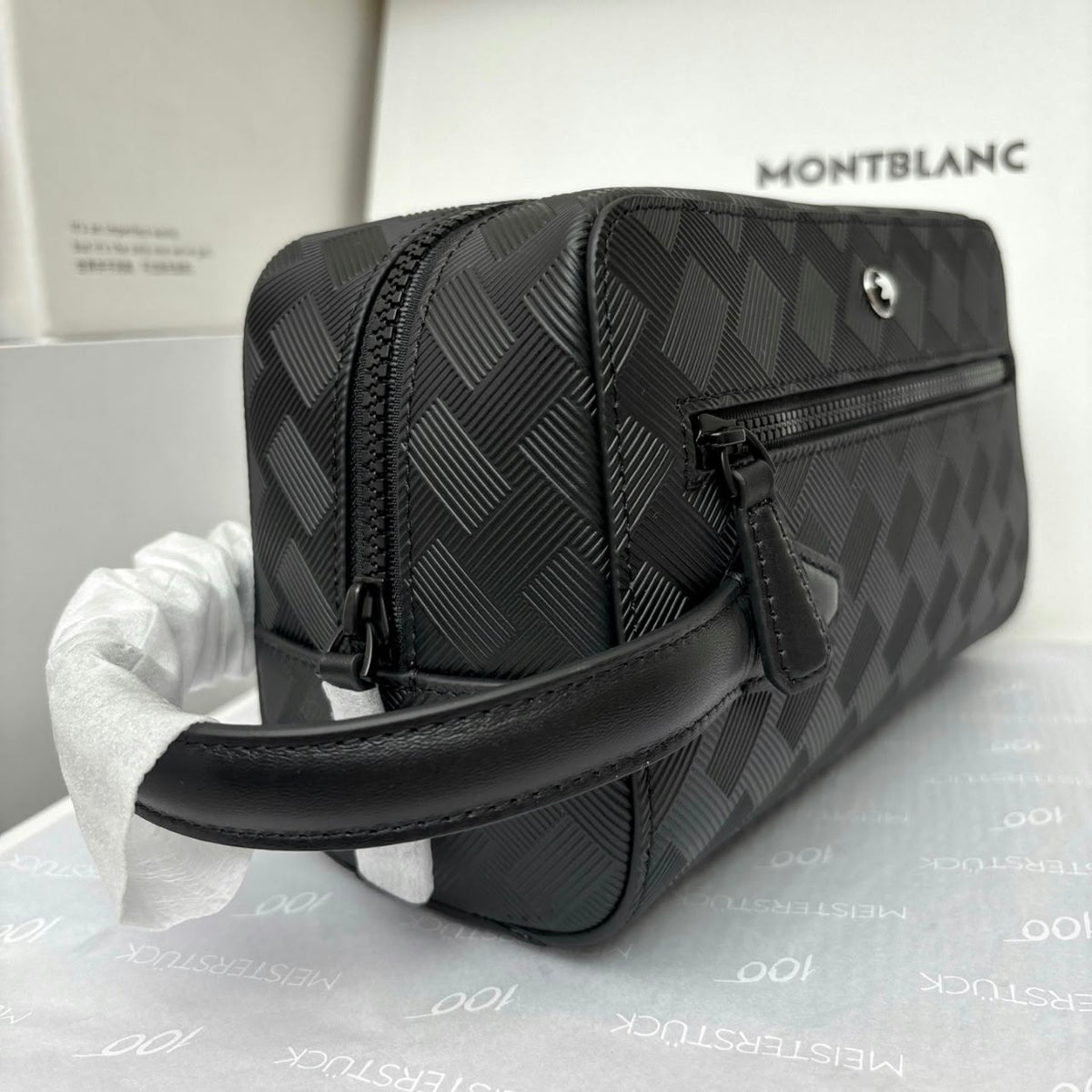 Montblanc Linear Pattern Wash Bag - Black Embossed