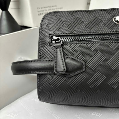 Montblanc Linear Pattern Wash Bag - Black Embossed