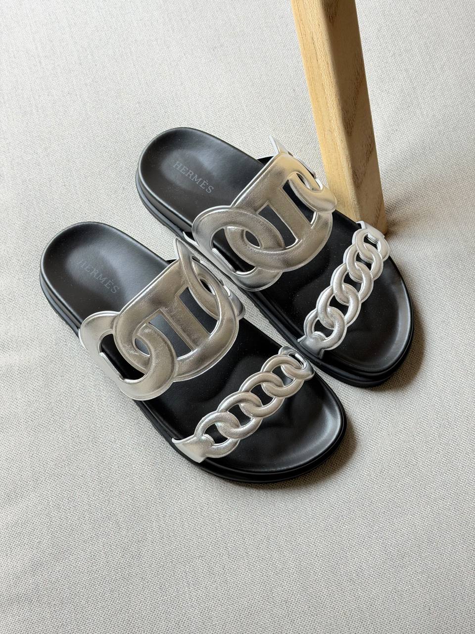 Hermes Slipper - Black, Silver