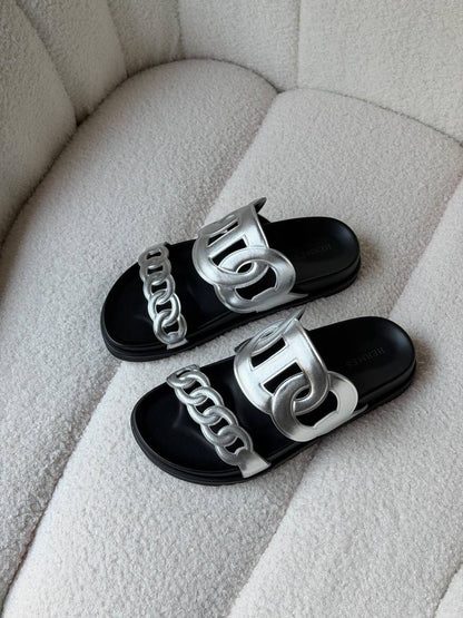 Hermes Slipper - Black, Silver