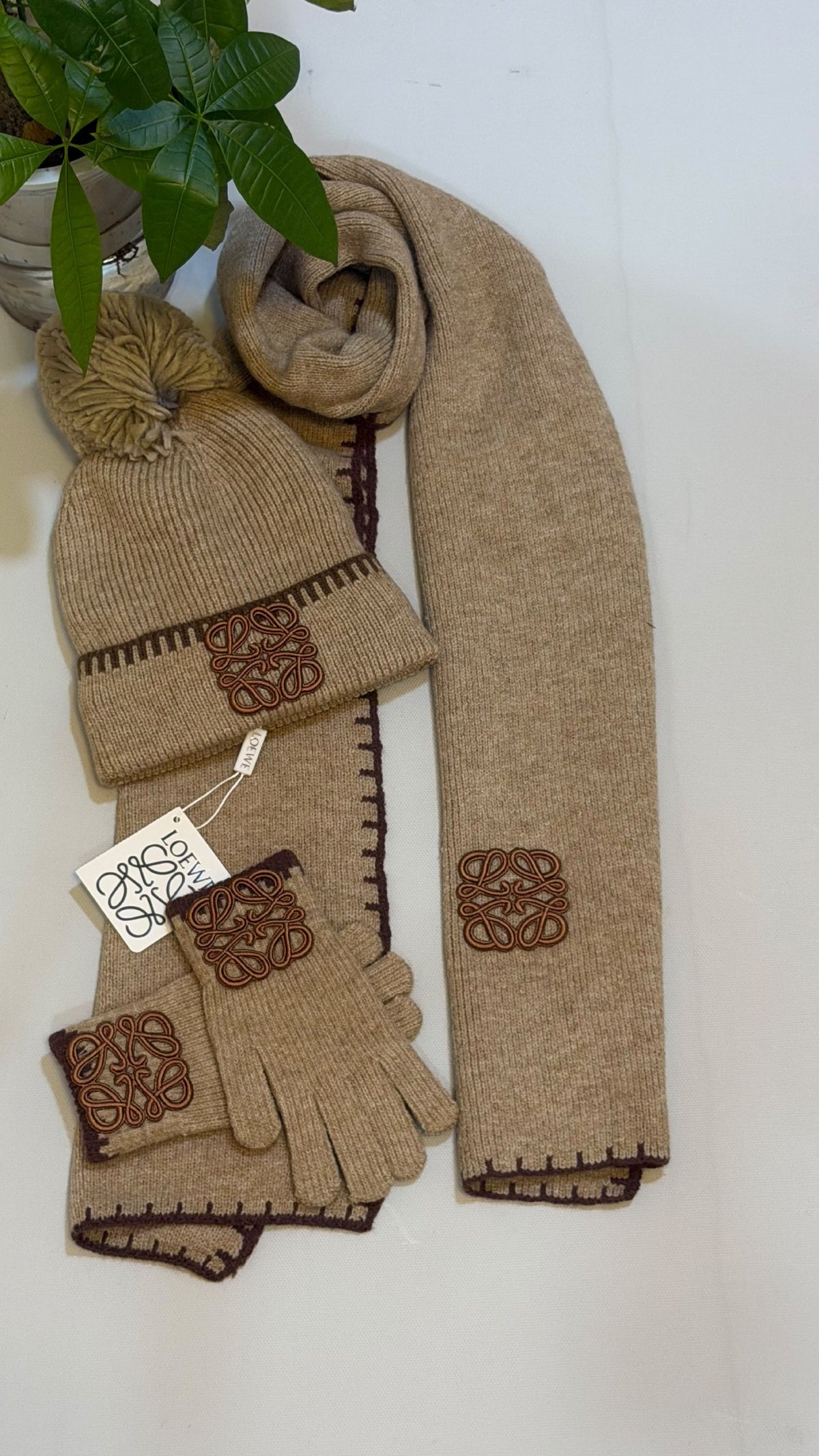 Loewe Scarf & Beanie - Beige