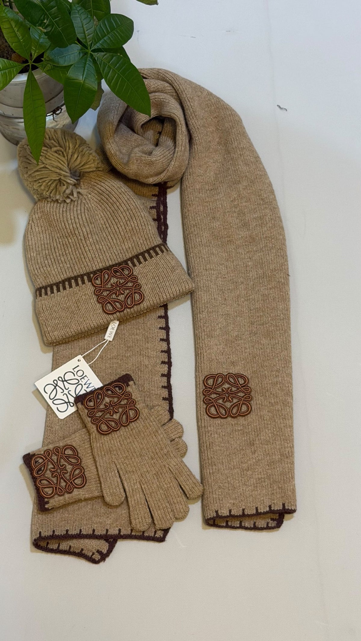 Loewe Scarf & Beanie - Beige