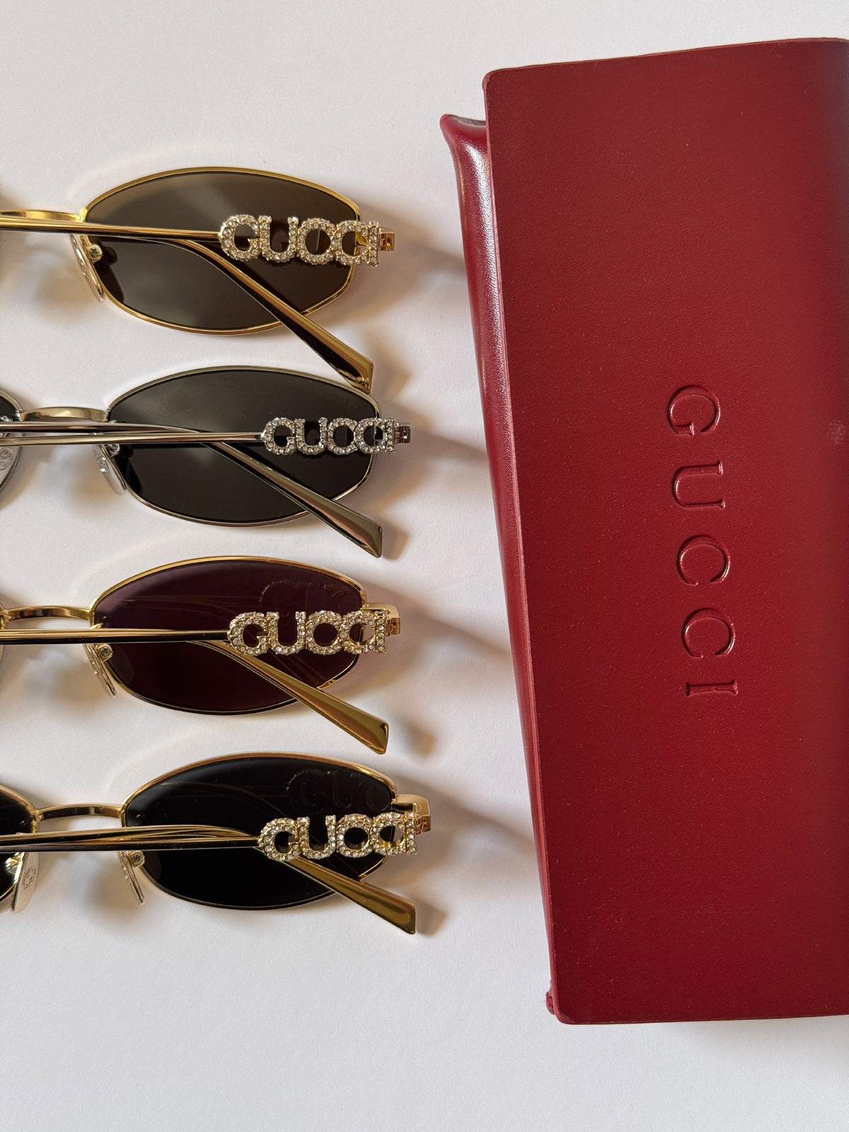 Gucci Crystal Logo Narrow-Frame Sunglasses - 