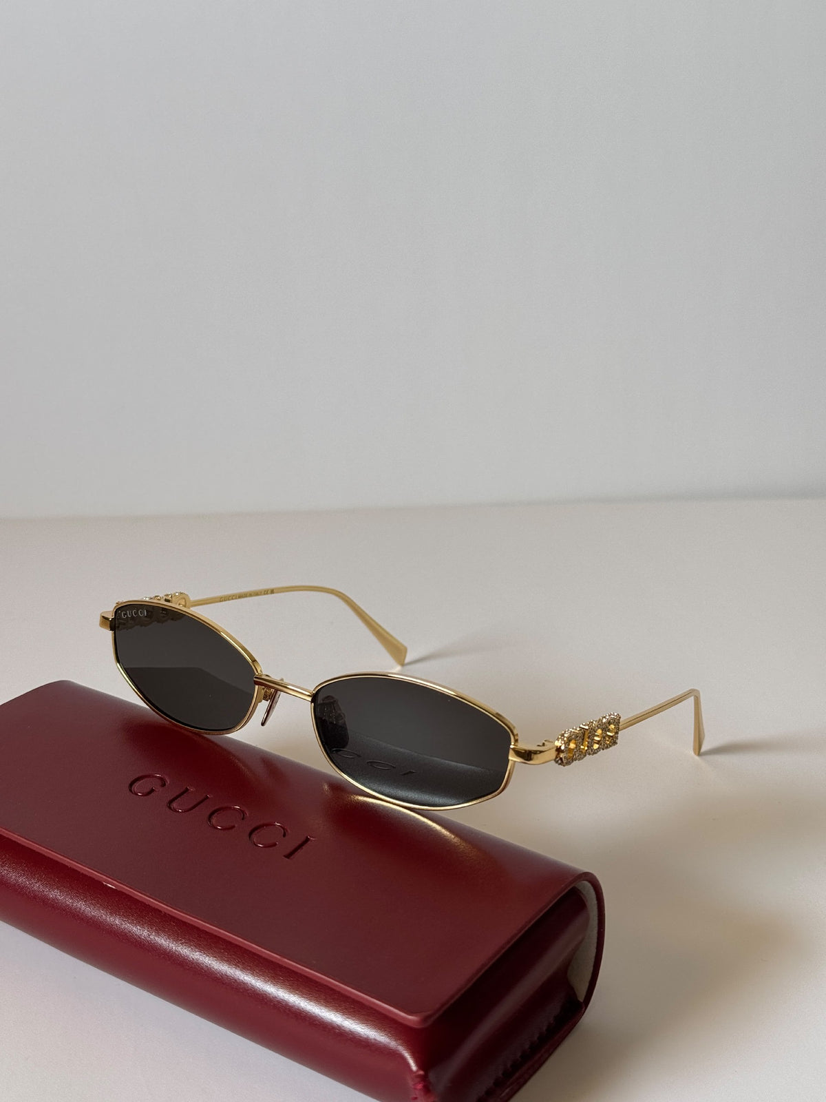 Gucci Crystal Logo Narrow-Frame Sunglasses - 