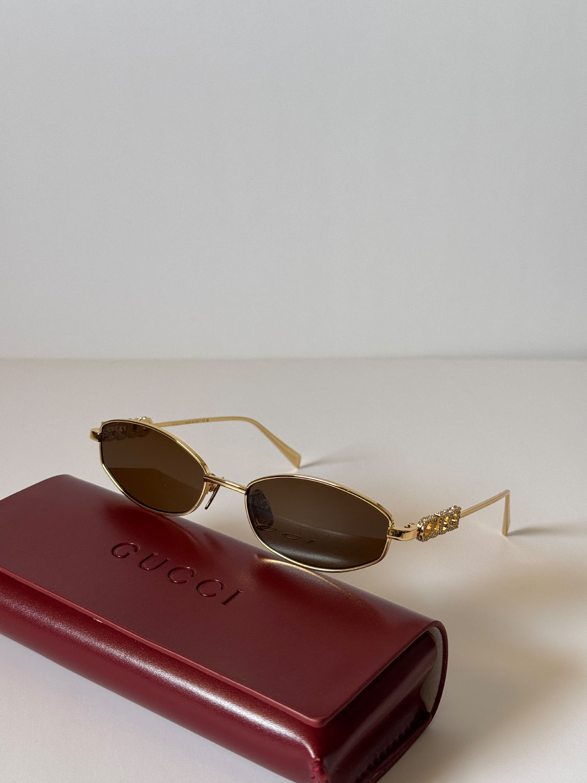 Gucci Crystal Logo Narrow-Frame Sunglasses - 