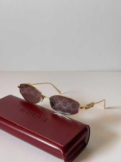 Gucci Crystal Logo Narrow-Frame Sunglasses - 