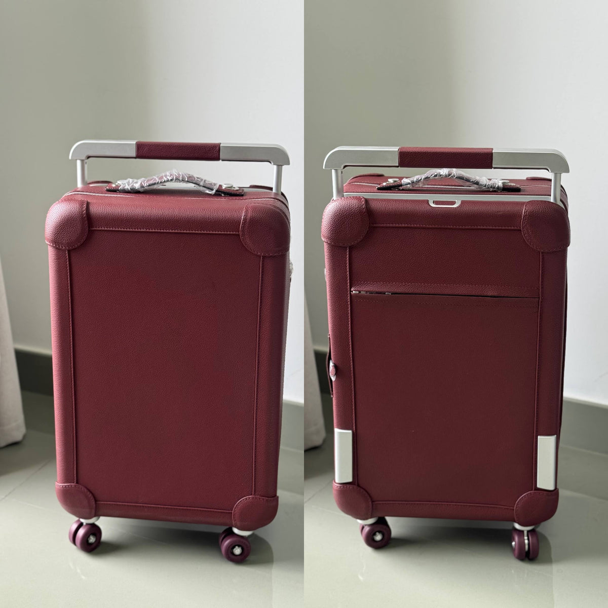 Hermès Plain Leather Suitcase - Burgundy