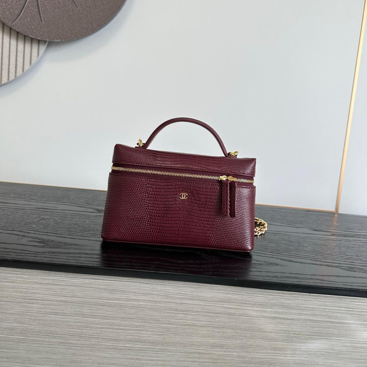 Chanel Handbag Textured Vanity - Burgundy Embossed