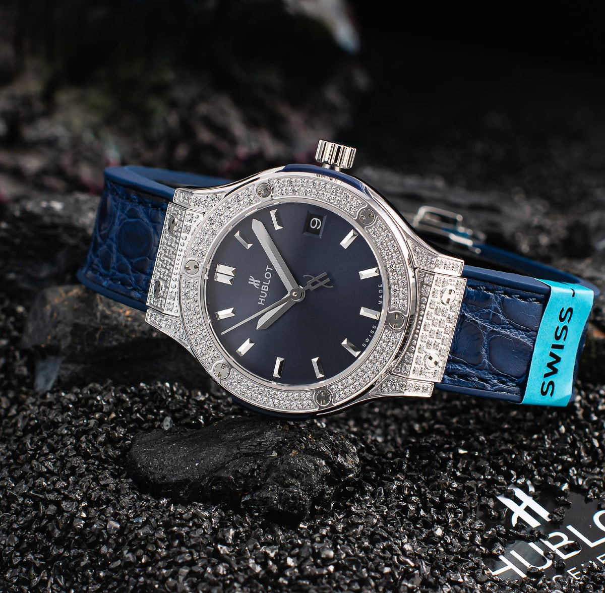 Hublot Watch Blue Crocodile Strap - 