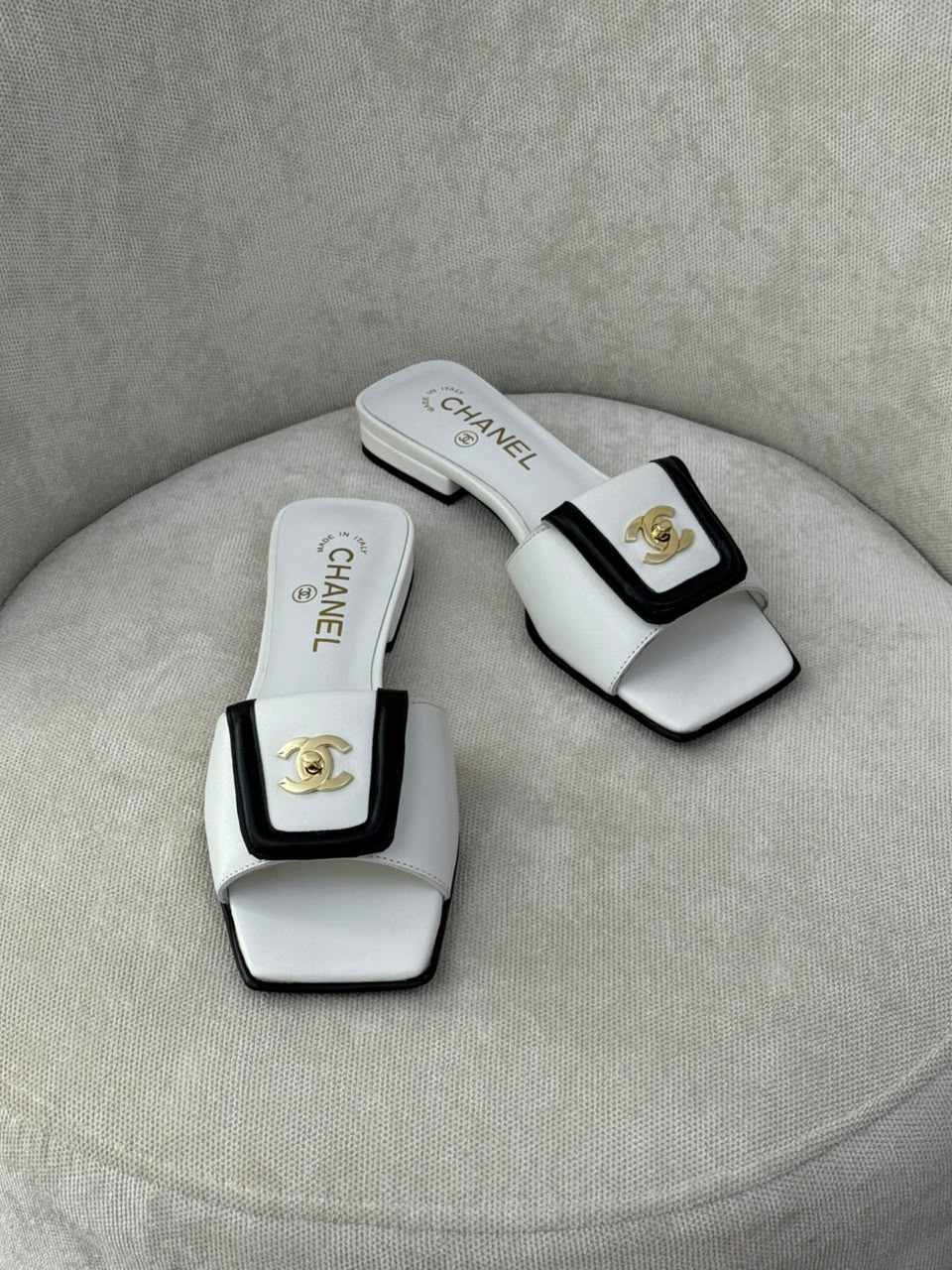 Chanel Slippers - White & Black