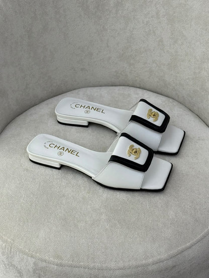 Chanel Slippers - White & Black