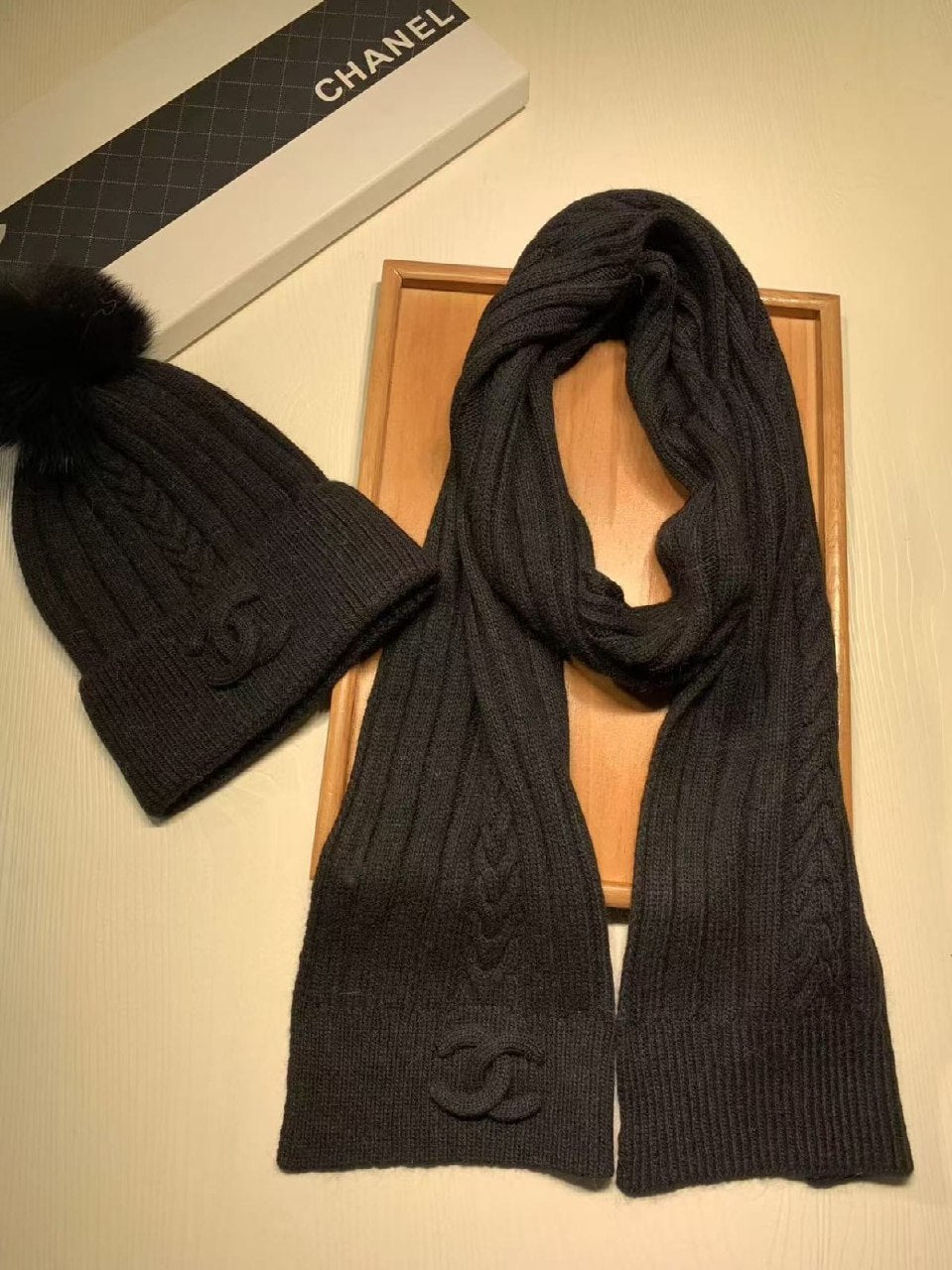 Chanel Scarf & Beanie - Black