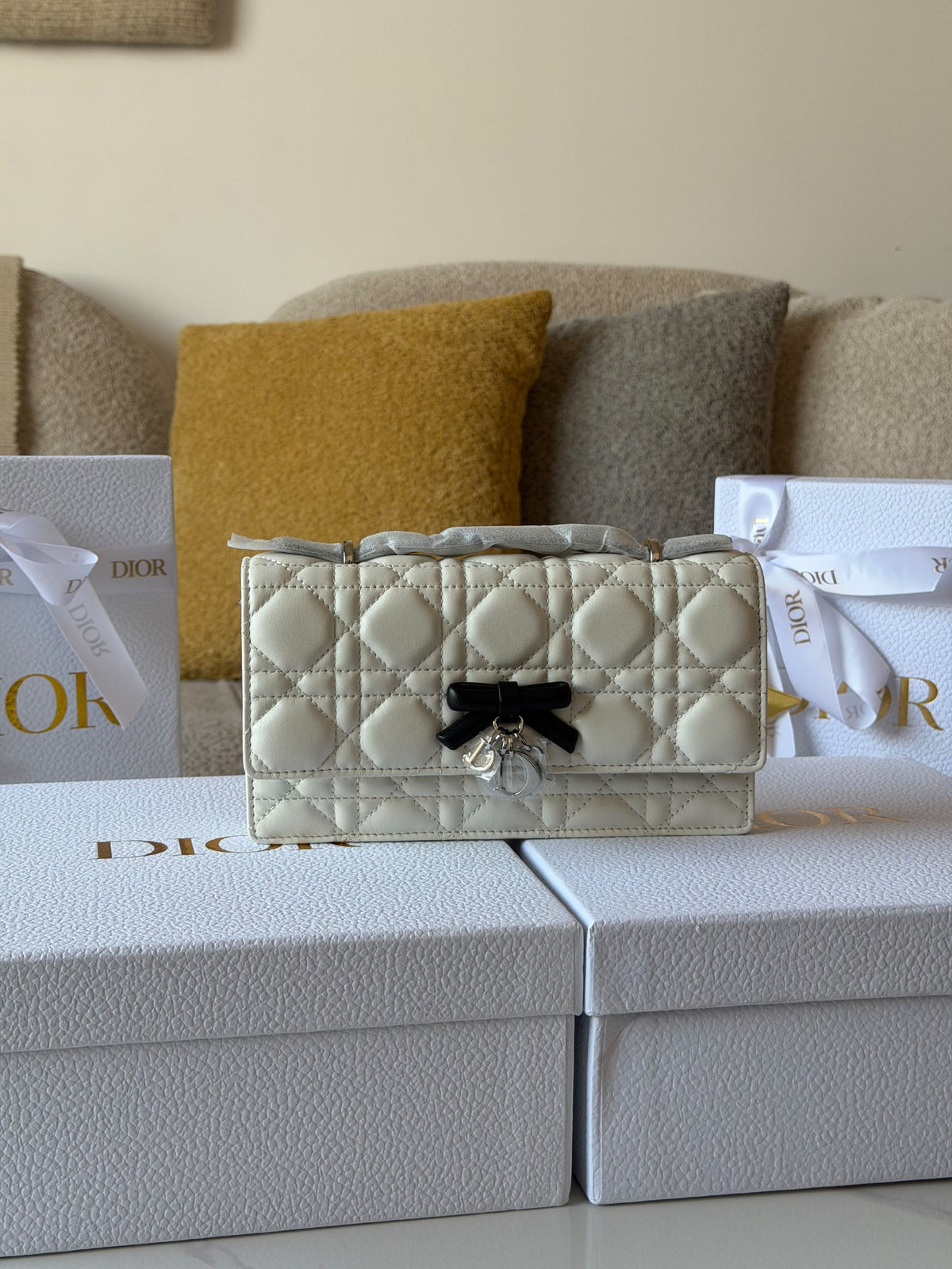 Dior Bow Flap Shoulder Bag - White