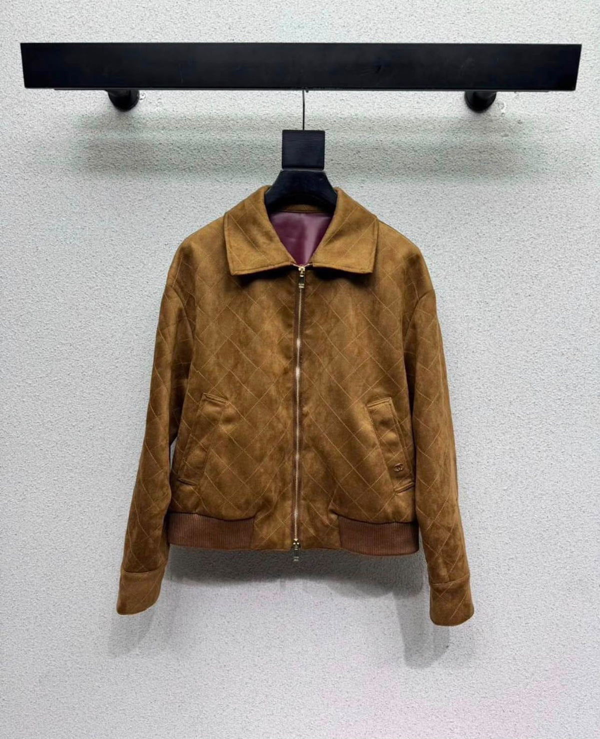 Chanel Quilted Rib-Hem Bomber Jacket - Brown