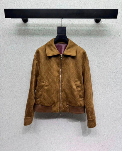 Chanel Quilted Rib-Hem Bomber Jacket - Brown