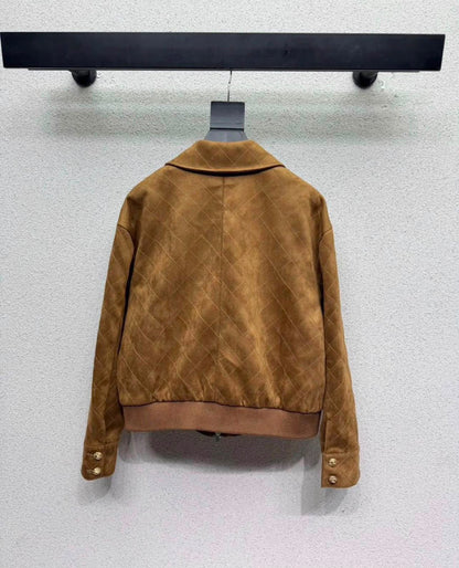 Chanel Quilted Rib-Hem Bomber Jacket - Brown
