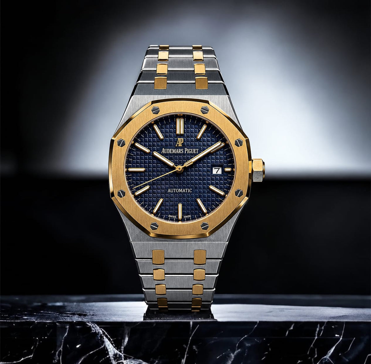 Audemars Piguet Watch Textured Dial Two-Tone Bezel - 