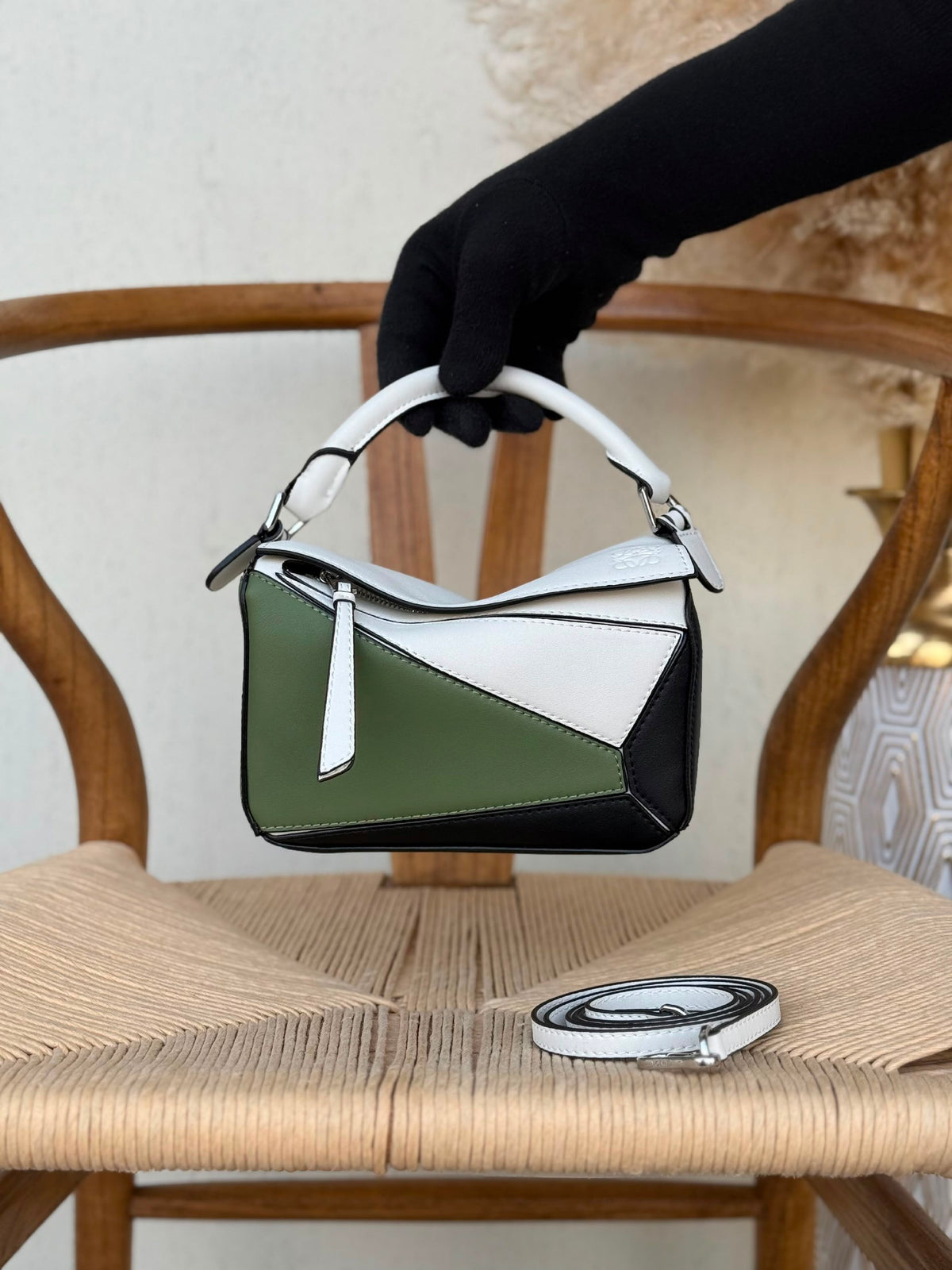 Loewe Handbag Geometric Puzzle - Green Colorblock
