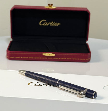 Cartier Ballpoint Pen - Blue Embossed