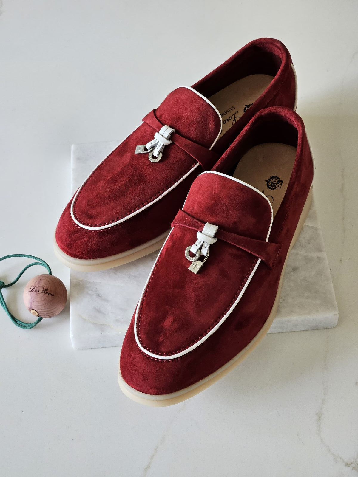 Loro Piana Piped Loafers - Burgundy
