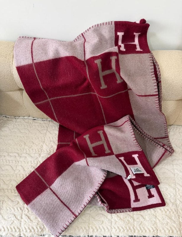 Hermès Blanket H Checkerboard - Burgundy