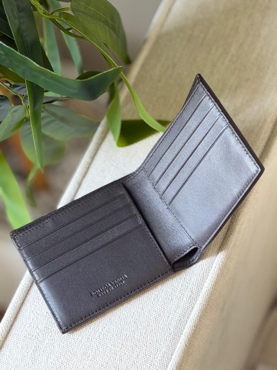 Bottega Veneta Card Slot Wallet - Dark Grey Embossed