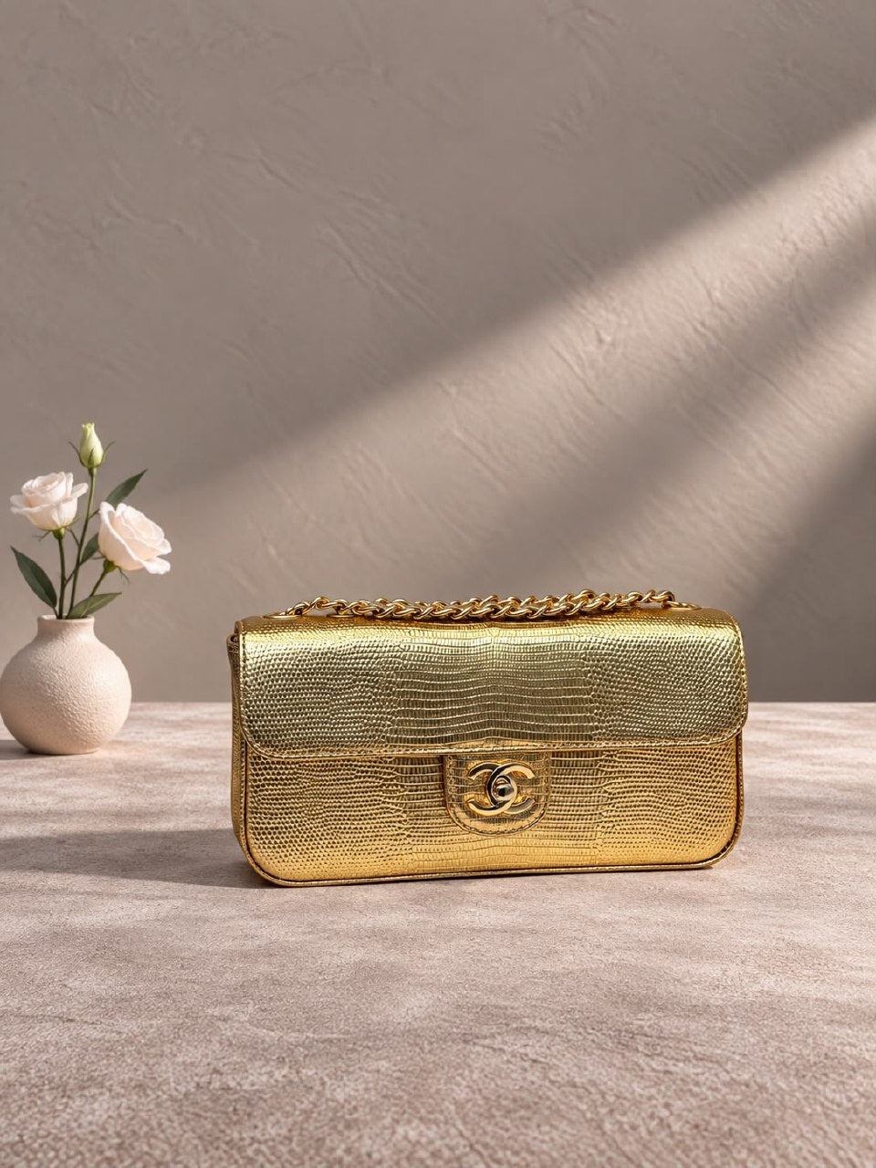 Chanel Chain Flap Shoulder Bag - Gold Embossed