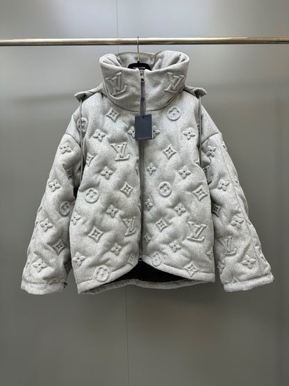 Louis Vuitton Hooded Puffer Jacket - Grey Embossed