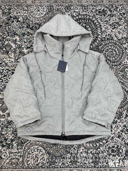Louis Vuitton Hooded Puffer Jacket - Grey Embossed