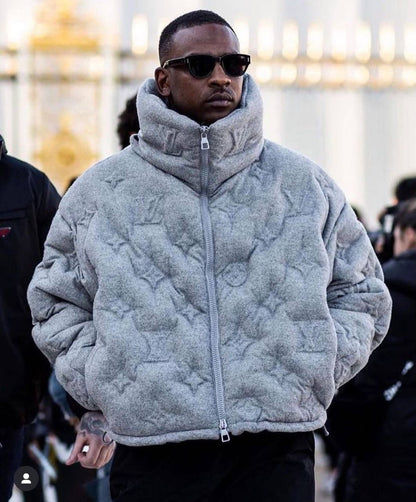 Louis Vuitton Hooded Puffer Jacket - Grey Embossed